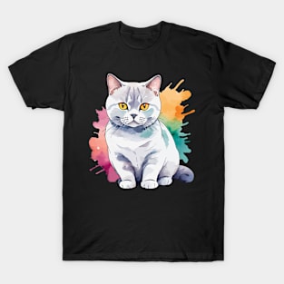 British Shorthair Cat Watercolor Drawing T-Shirt